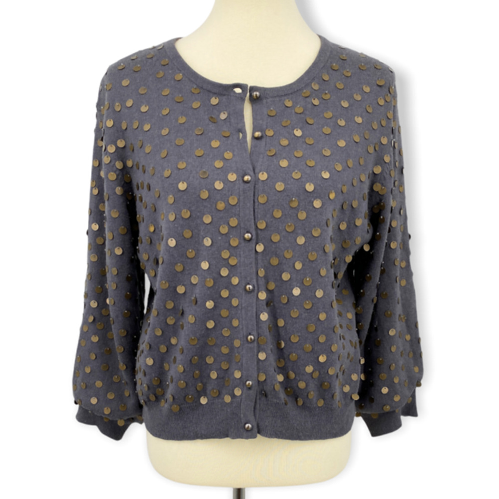 Sundance Gray Cardigan with Gold Sequin Dots